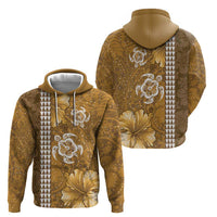 Gold Hibiscus Turle Zip Hoodie Hawaiian Style Tribal Tapa Pattern