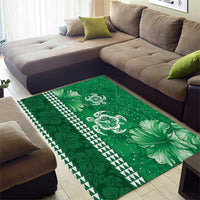 Green Hibiscus Turle Area Rug Hawaiian Style Tribal Tapa Pattern