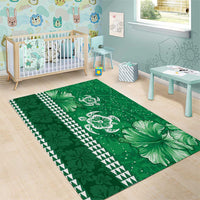 Green Hibiscus Turle Area Rug Hawaiian Style Tribal Tapa Pattern