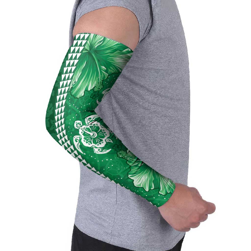 Green Hibiscus Turle Arm Sleeves Hawaiian Style Tribal Tapa Pattern - Polynesian Pride
