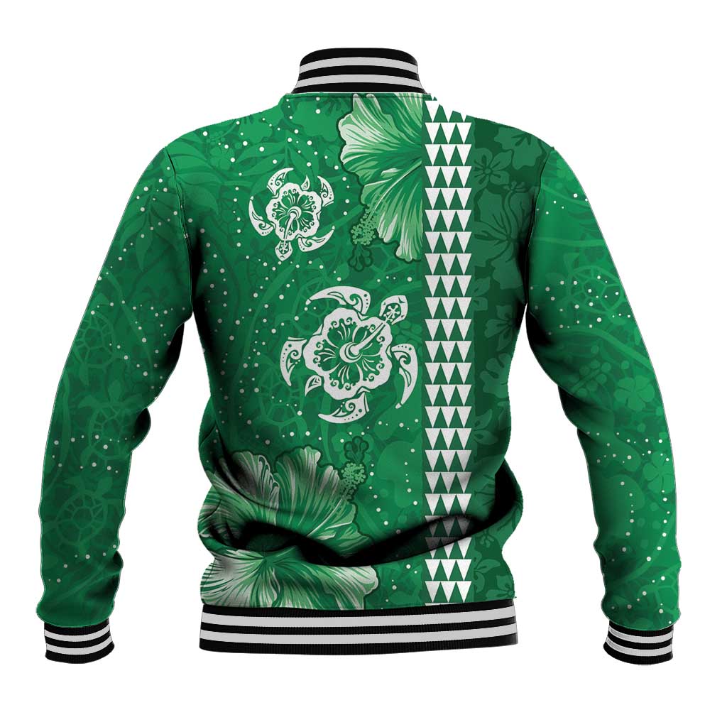 Green Hibiscus Turle Baseball Jacket Hawaiian Style Tribal Tapa Pattern LT9 - Polynesian Pride