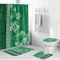 Green Hibiscus Turle Bathroom Set Hawaiian Style Tribal Tapa Pattern - Polynesian Pride