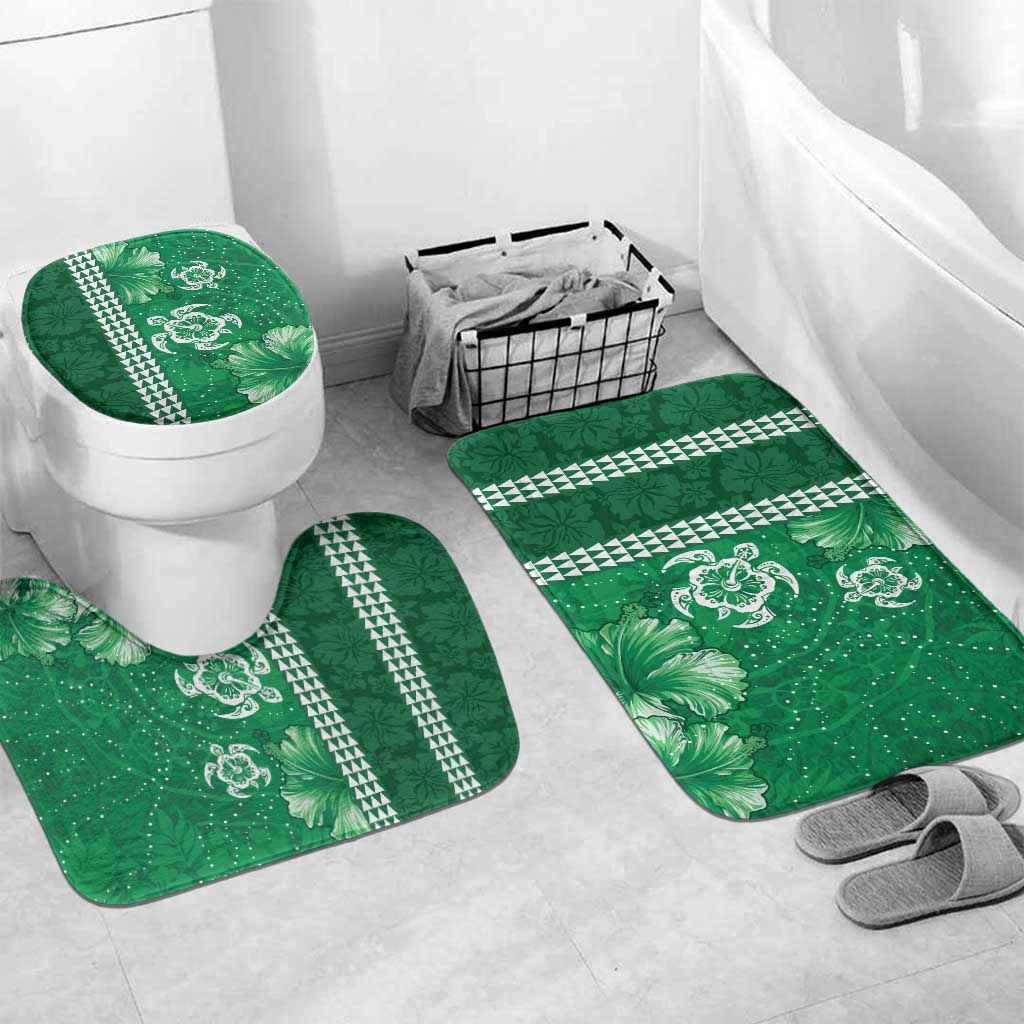 Green Hibiscus Turle Bathroom Set Hawaiian Style Tribal Tapa Pattern - Polynesian Pride