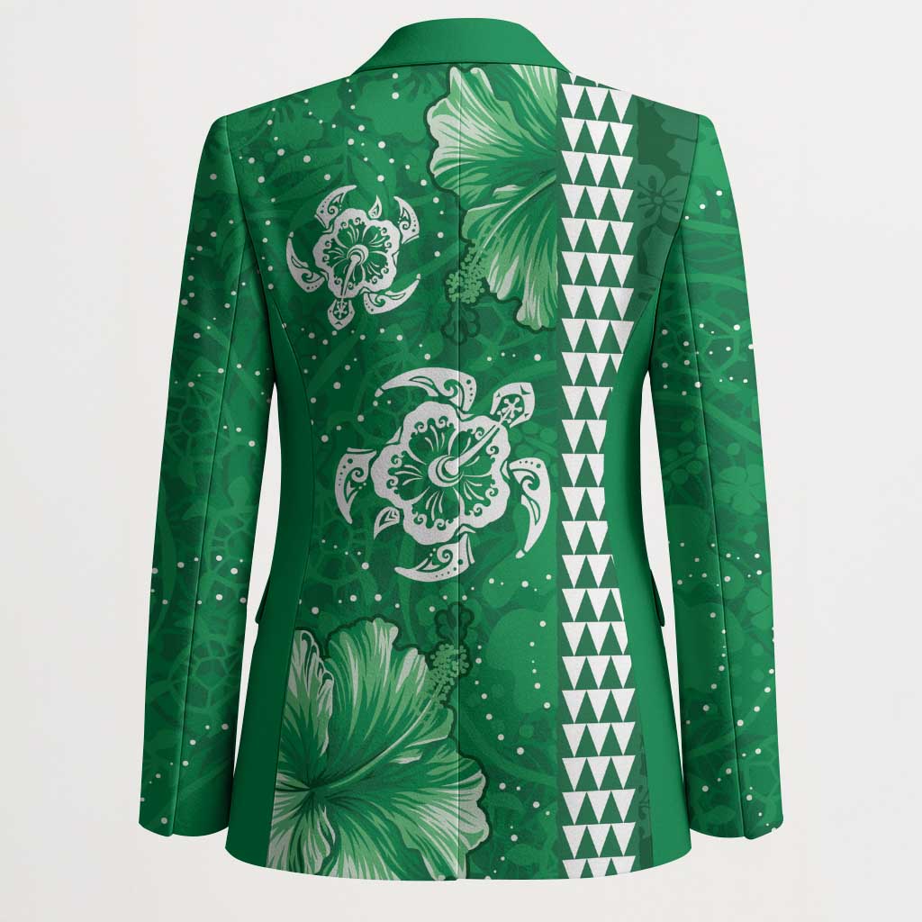 Green Hibiscus Turle Blazer Hawaiian Style Tribal Tapa Pattern - Polynesian Pride
