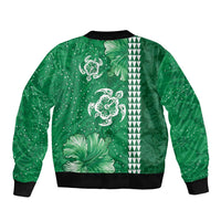 Green Hibiscus Turle Bomber Jacket Hawaiian Style Tribal Tapa Pattern