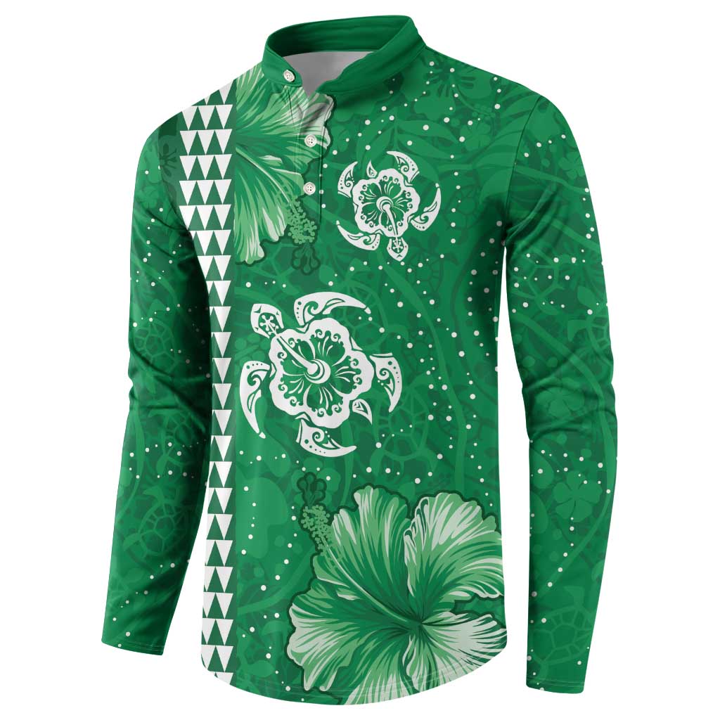 Green Hibiscus Turle Button Sweatshirt Hawaiian Style Tribal Tapa Pattern LT9 - Polynesian Pride