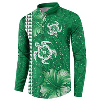 Green Hibiscus Turle Button Sweatshirt Hawaiian Style Tribal Tapa Pattern LT9 - Polynesian Pride