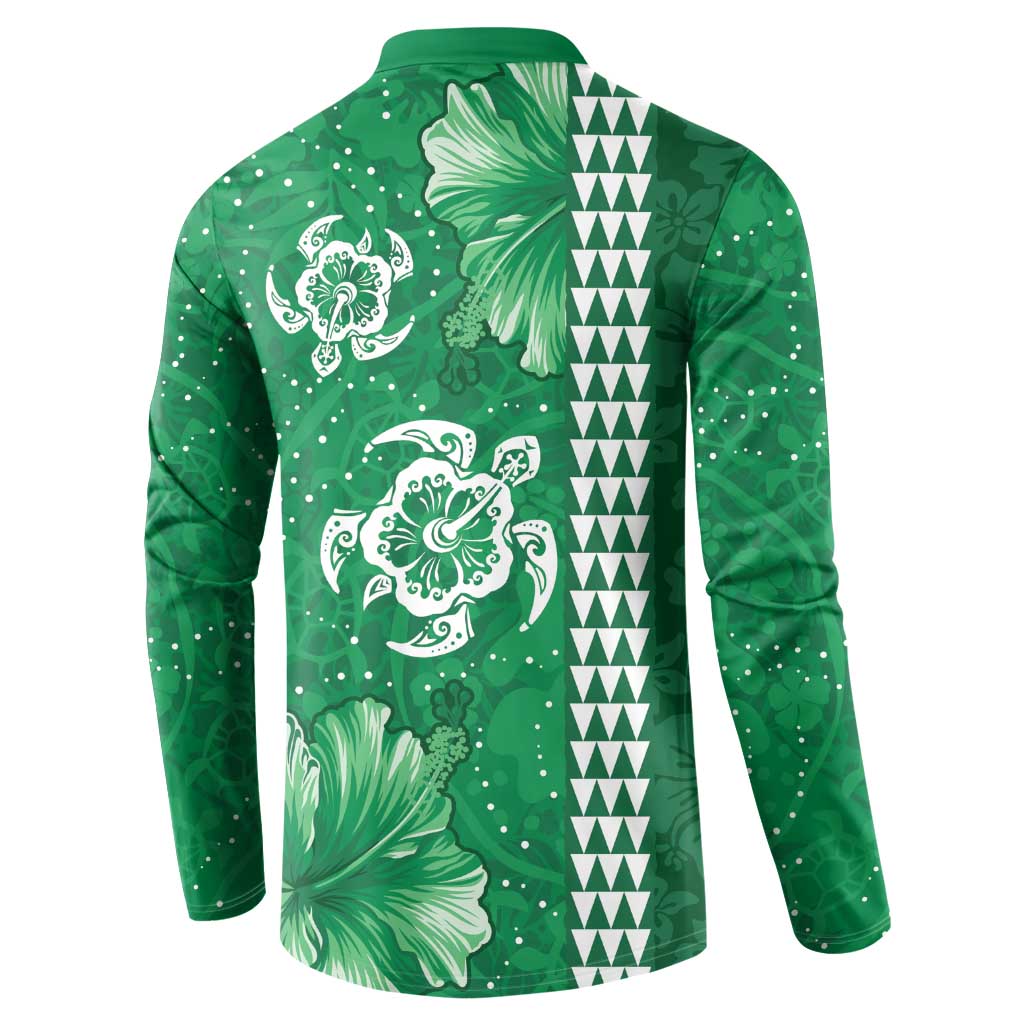 Green Hibiscus Turle Button Sweatshirt Hawaiian Style Tribal Tapa Pattern LT9 - Polynesian Pride