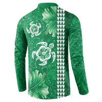 Green Hibiscus Turle Button Sweatshirt Hawaiian Style Tribal Tapa Pattern LT9 - Polynesian Pride