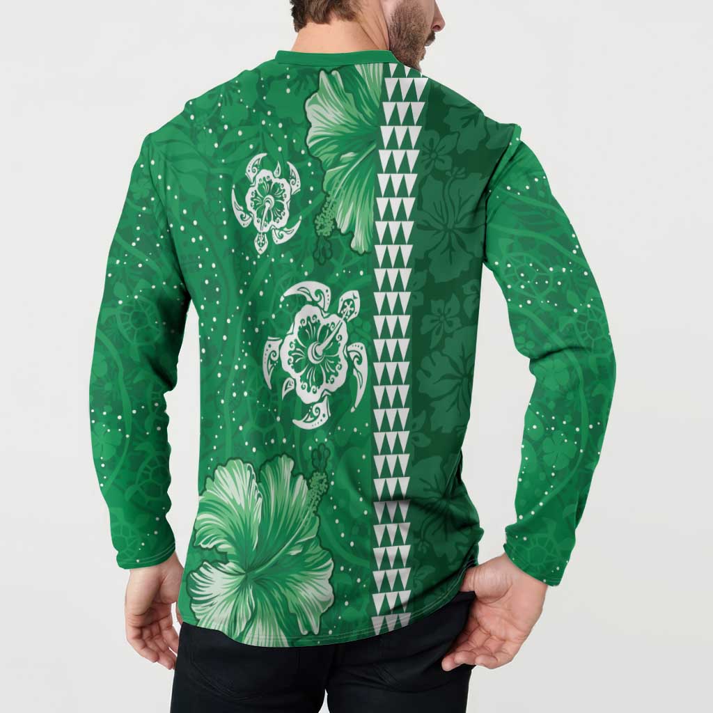 Green Hibiscus Turle Button Sweatshirt Hawaiian Style Tribal Tapa Pattern LT9 - Polynesian Pride