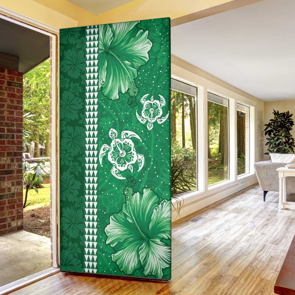 Green Hibiscus Turle Door Cover Hawaiian Style Tribal Tapa Pattern - Polynesian Pride