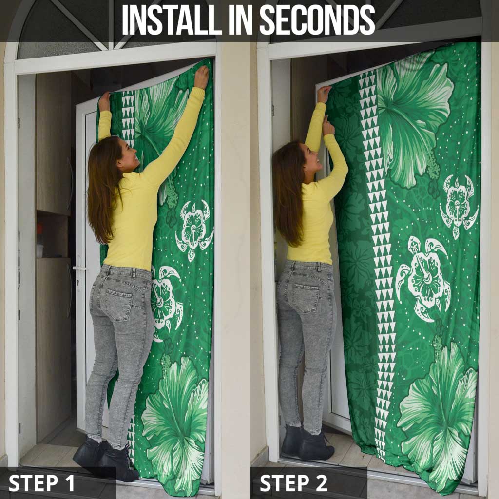 Green Hibiscus Turle Door Cover Hawaiian Style Tribal Tapa Pattern - Polynesian Pride