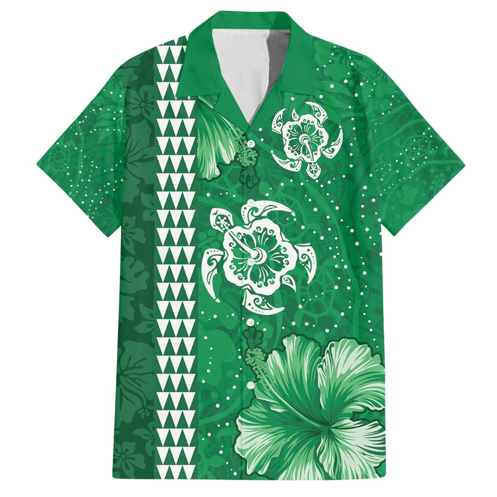 Green Hibiscus Turle Family Matching Long Sleeve Bodycon Dress and Hawaiian Shirt Hawaiian Style Tribal Tapa Pattern