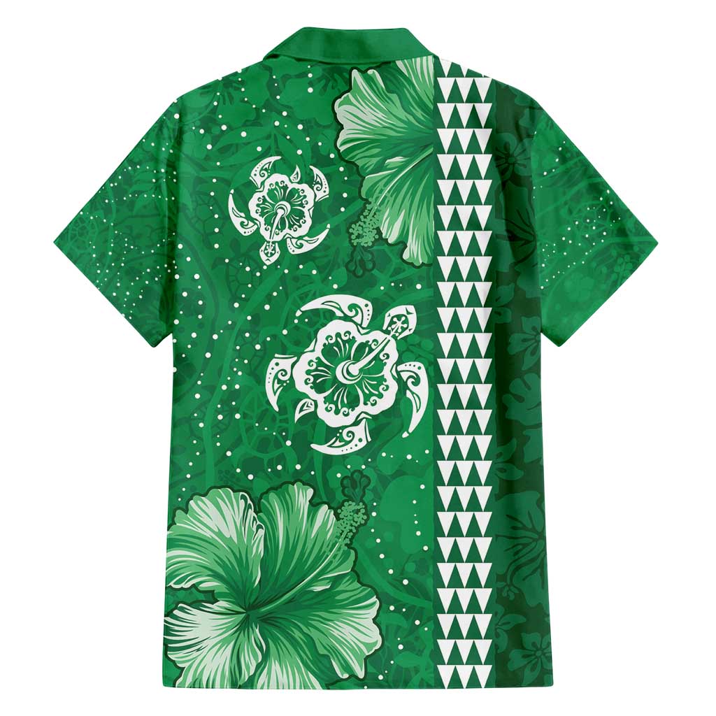 Green Hibiscus Turle Family Matching Long Sleeve Bodycon Dress and Hawaiian Shirt Hawaiian Style Tribal Tapa Pattern