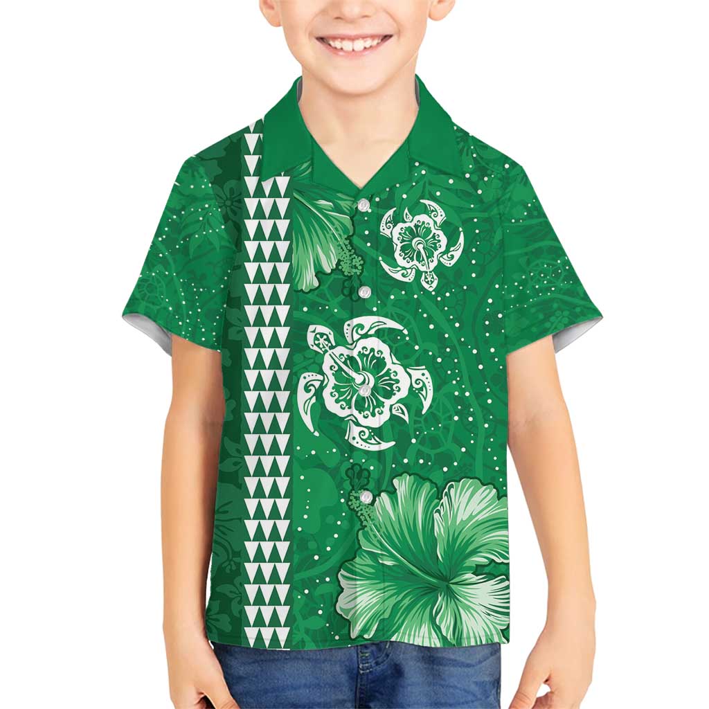 Green Hibiscus Turle Family Matching Long Sleeve Bodycon Dress and Hawaiian Shirt Hawaiian Style Tribal Tapa Pattern