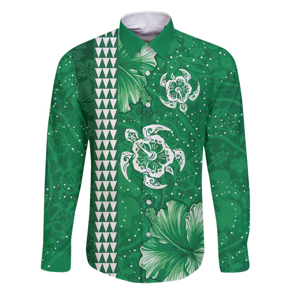 Green Hibiscus Turle Family Matching Short Sleeve Bodycon Dress and Hawaiian Shirt Hawaiian Style Tribal Tapa Pattern