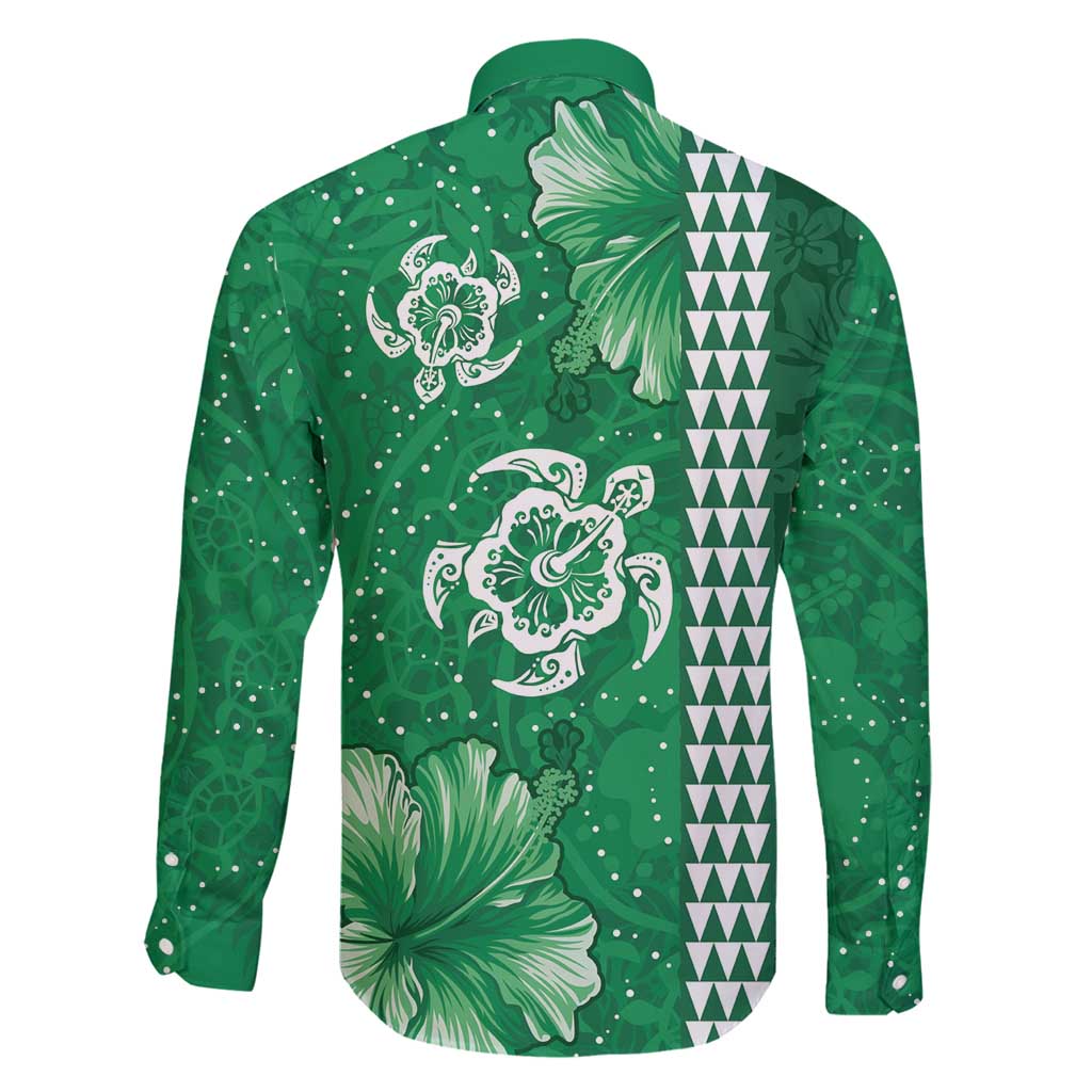 Green Hibiscus Turle Family Matching Summer Maxi Dress and Hawaiian Shirt Hawaiian Style Tribal Tapa Pattern