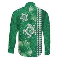Green Hibiscus Turle Family Matching Summer Maxi Dress and Hawaiian Shirt Hawaiian Style Tribal Tapa Pattern
