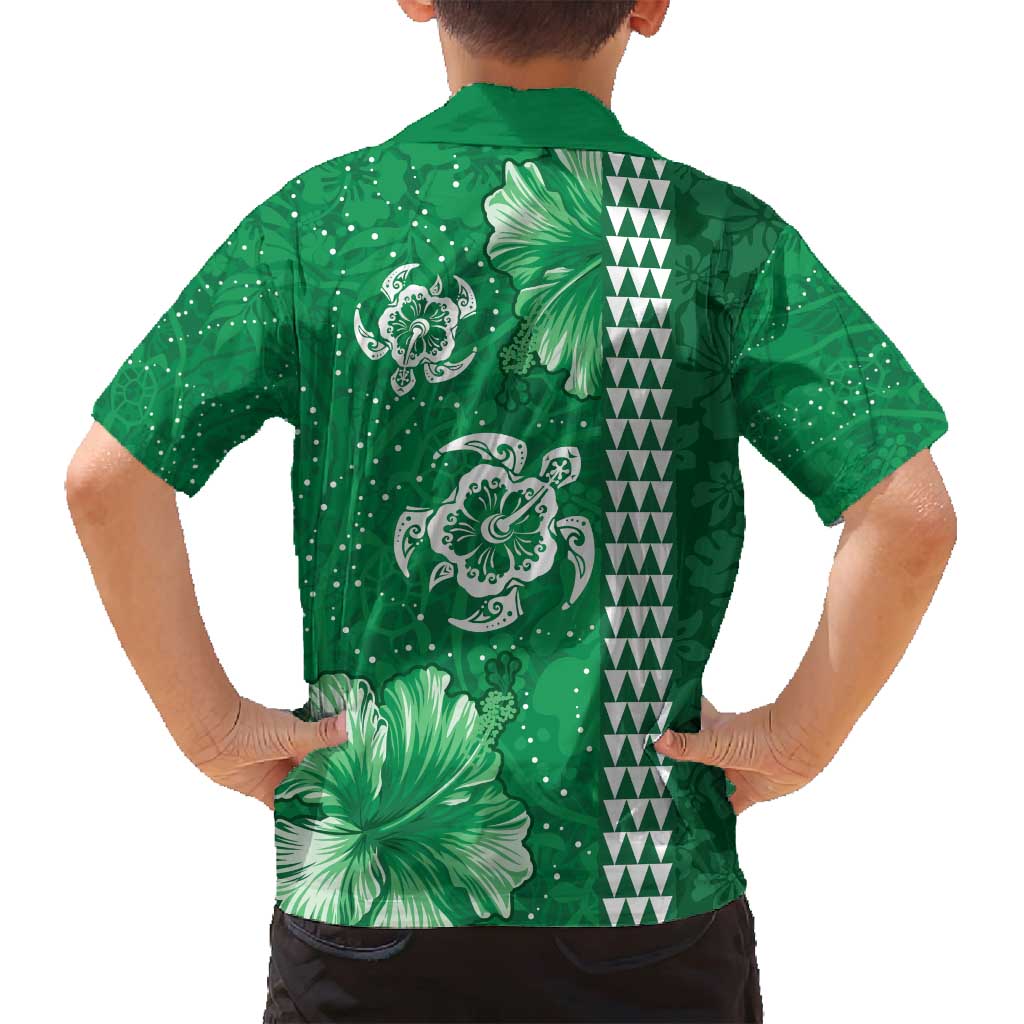 Green Hibiscus Turle Family Matching Tank Maxi Dress and Hawaiian Shirt Hawaiian Style Tribal Tapa Pattern