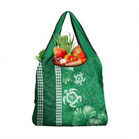 Green Hibiscus Turle Grocery Bag Hawaiian Style Tribal Tapa Pattern LT9 1-pack One Size Green - Polynesian Pride