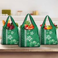 Green Hibiscus Turle Grocery Bag Hawaiian Style Tribal Tapa Pattern LT9 3-pack One Size Green - Polynesian Pride