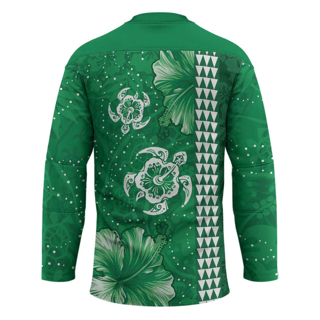Green Hibiscus Turle Hockey Jersey Hawaiian Style Tribal Tapa Pattern - Polynesian Pride