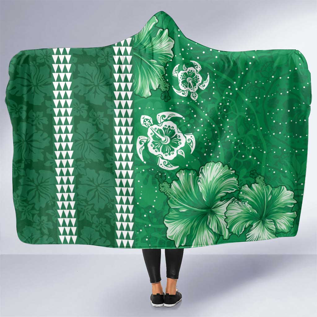 Green Hibiscus Turle Hooded Blanket Hawaiian Style Tribal Tapa Pattern LT9 One Size Green - Polynesian Pride