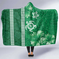 Green Hibiscus Turle Hooded Blanket Hawaiian Style Tribal Tapa Pattern LT9 One Size Green - Polynesian Pride