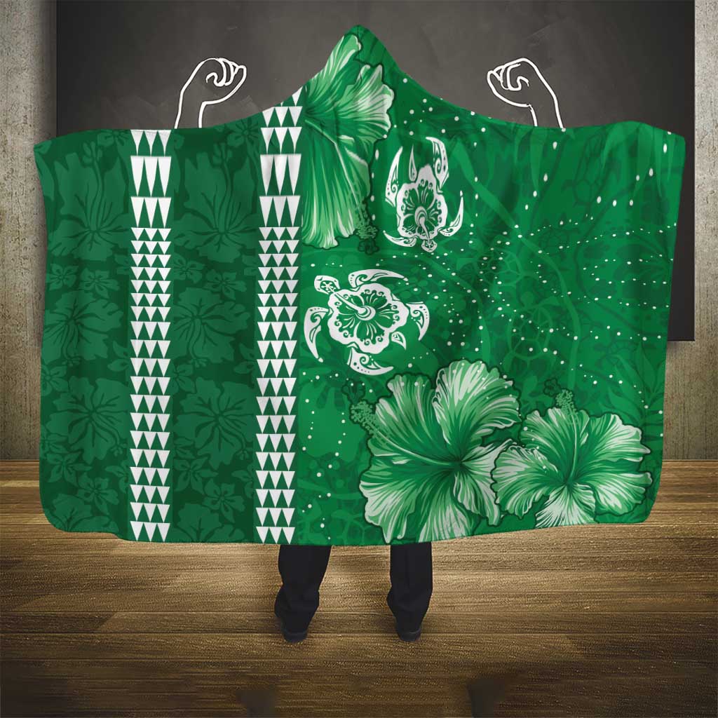 Green Hibiscus Turle Hooded Blanket Hawaiian Style Tribal Tapa Pattern LT9 - Polynesian Pride