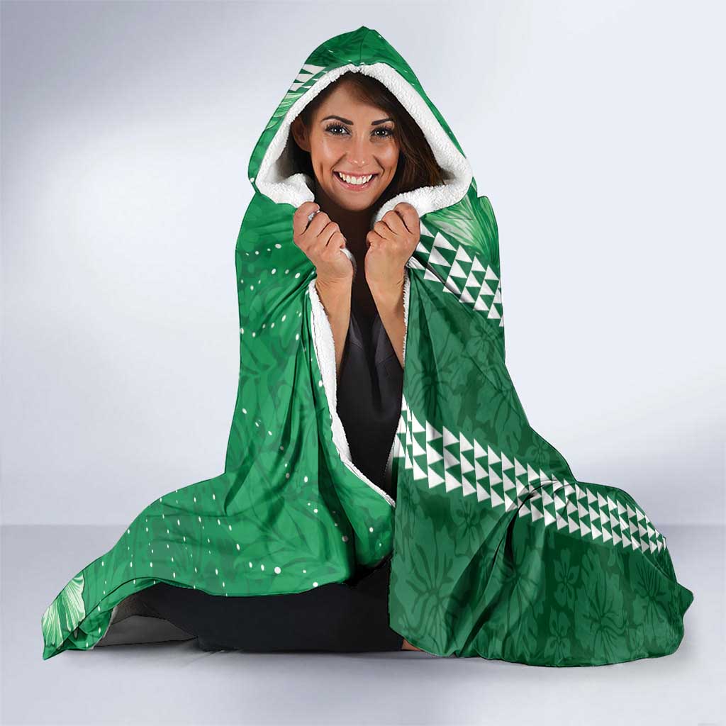 Green Hibiscus Turle Hooded Blanket Hawaiian Style Tribal Tapa Pattern LT9 - Polynesian Pride