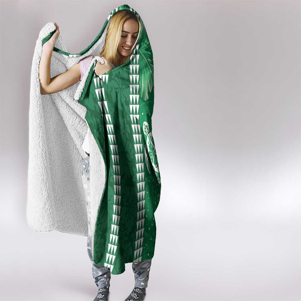 Green Hibiscus Turle Hooded Blanket Hawaiian Style Tribal Tapa Pattern LT9 - Polynesian Pride