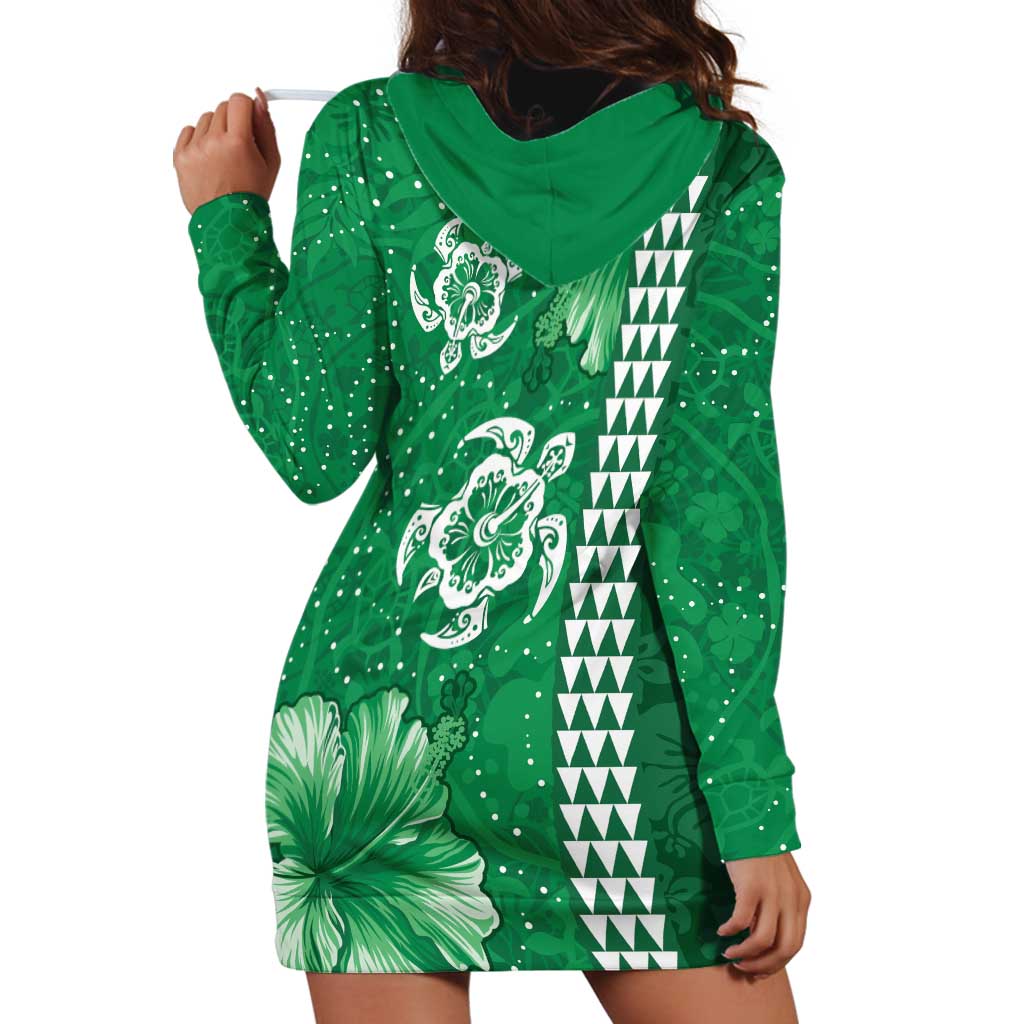 Green Hibiscus Turle Hoodie Dress Hawaiian Style Tribal Tapa Pattern