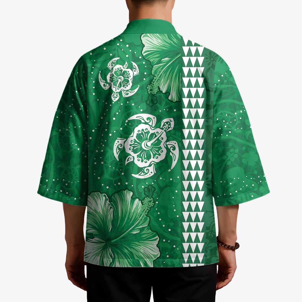 Green Hibiscus Turle Kimono Hawaiian Style Tribal Tapa Pattern - Polynesian Pride