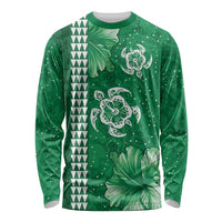 Green Hibiscus Turle Long Sleeve Shirt Hawaiian Style Tribal Tapa Pattern LT9 Unisex Green - Polynesian Pride