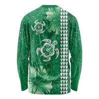 Green Hibiscus Turle Long Sleeve Shirt Hawaiian Style Tribal Tapa Pattern LT9 - Polynesian Pride
