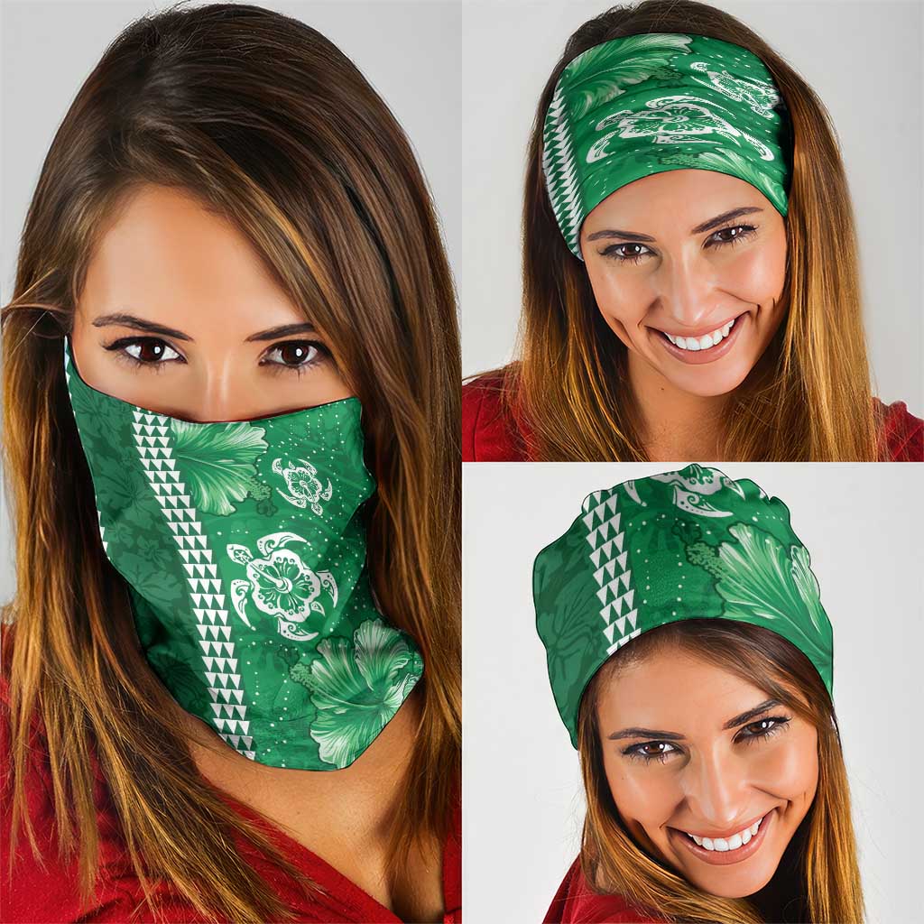 Green Hibiscus Turle Neck Gaiter Hawaiian Style Tribal Tapa Pattern - Polynesian Pride
