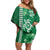 Green Hibiscus Turle Off Shoulder Short Dress Hawaiian Style Tribal Tapa Pattern