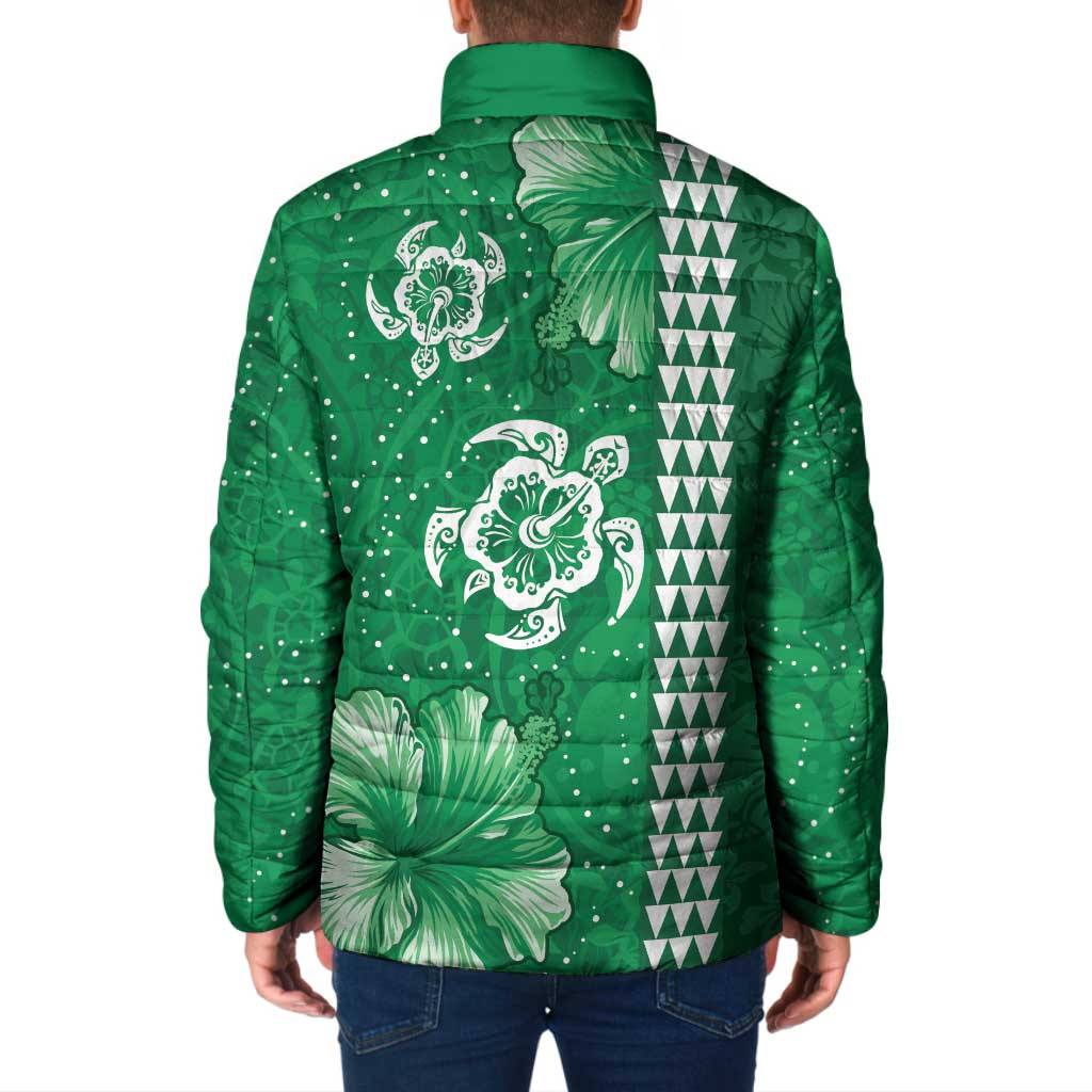 Green Hibiscus Turle Padded Jacket Hawaiian Style Tribal Tapa Pattern - Polynesian Pride