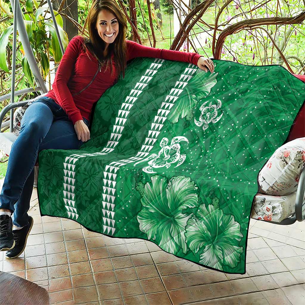 Green Hibiscus Turle Quilt Hawaiian Style Tribal Tapa Pattern