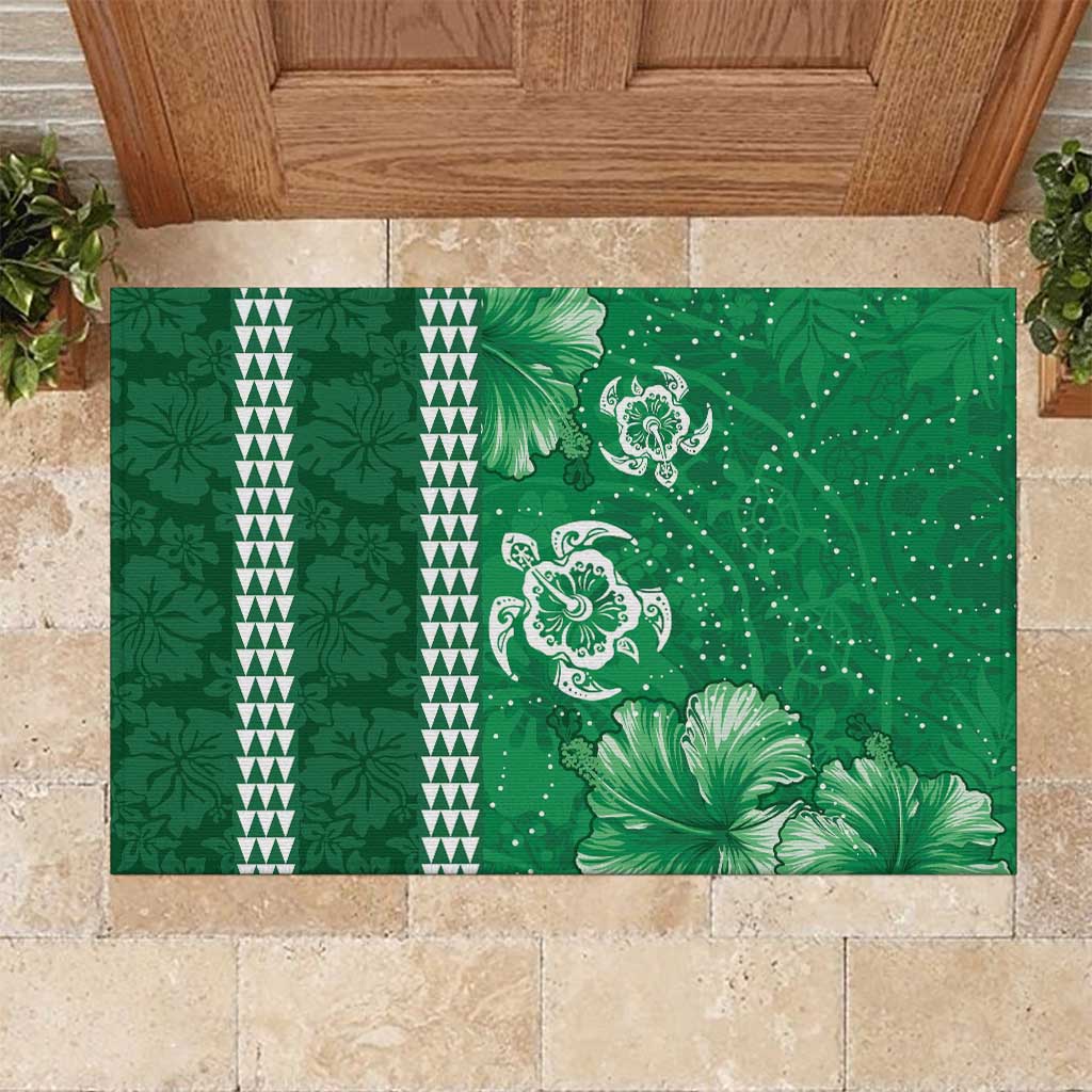 Green Hibiscus Turle Rubber Doormat Hawaiian Style Tribal Tapa Pattern LT9 Green - Polynesian Pride