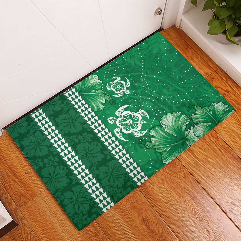 Green Hibiscus Turle Rubber Doormat Hawaiian Style Tribal Tapa Pattern LT9 - Polynesian Pride