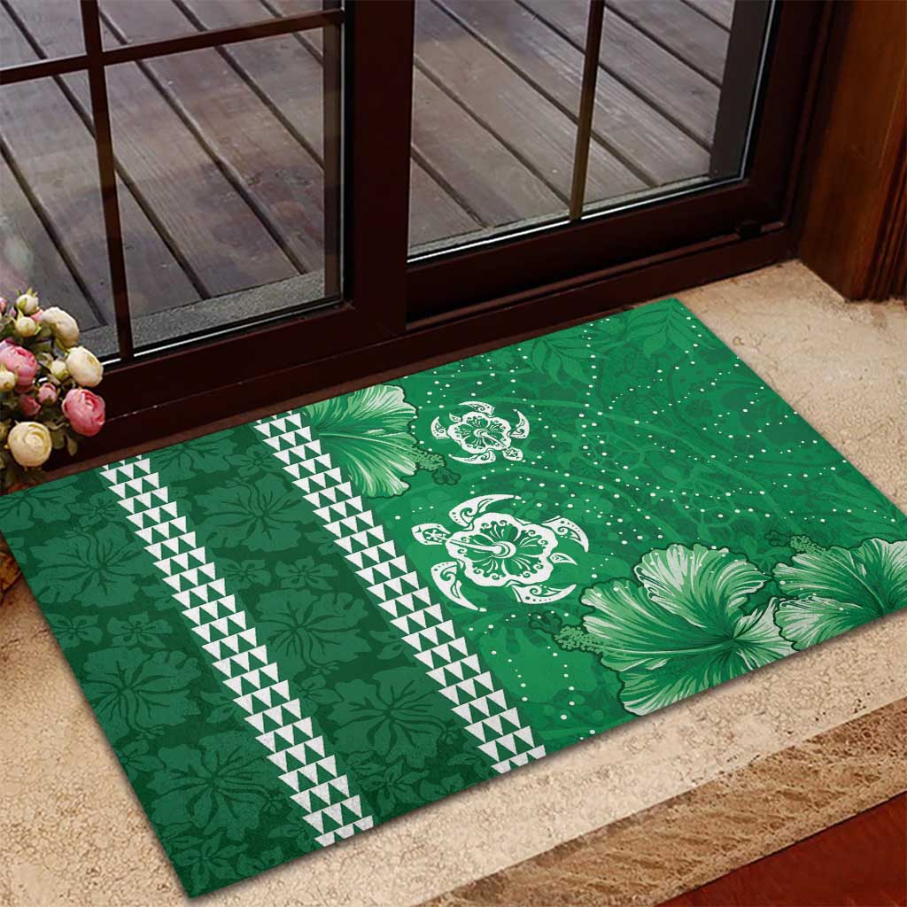 Green Hibiscus Turle Rubber Doormat Hawaiian Style Tribal Tapa Pattern LT9 - Polynesian Pride