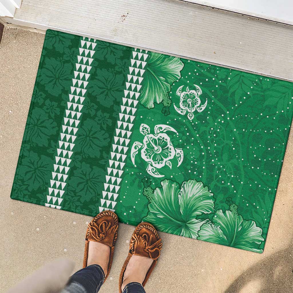 Green Hibiscus Turle Rubber Doormat Hawaiian Style Tribal Tapa Pattern LT9 - Polynesian Pride