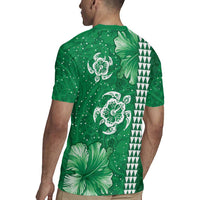 Green Hibiscus Turle Rugby Jersey Hawaiian Style Tribal Tapa Pattern