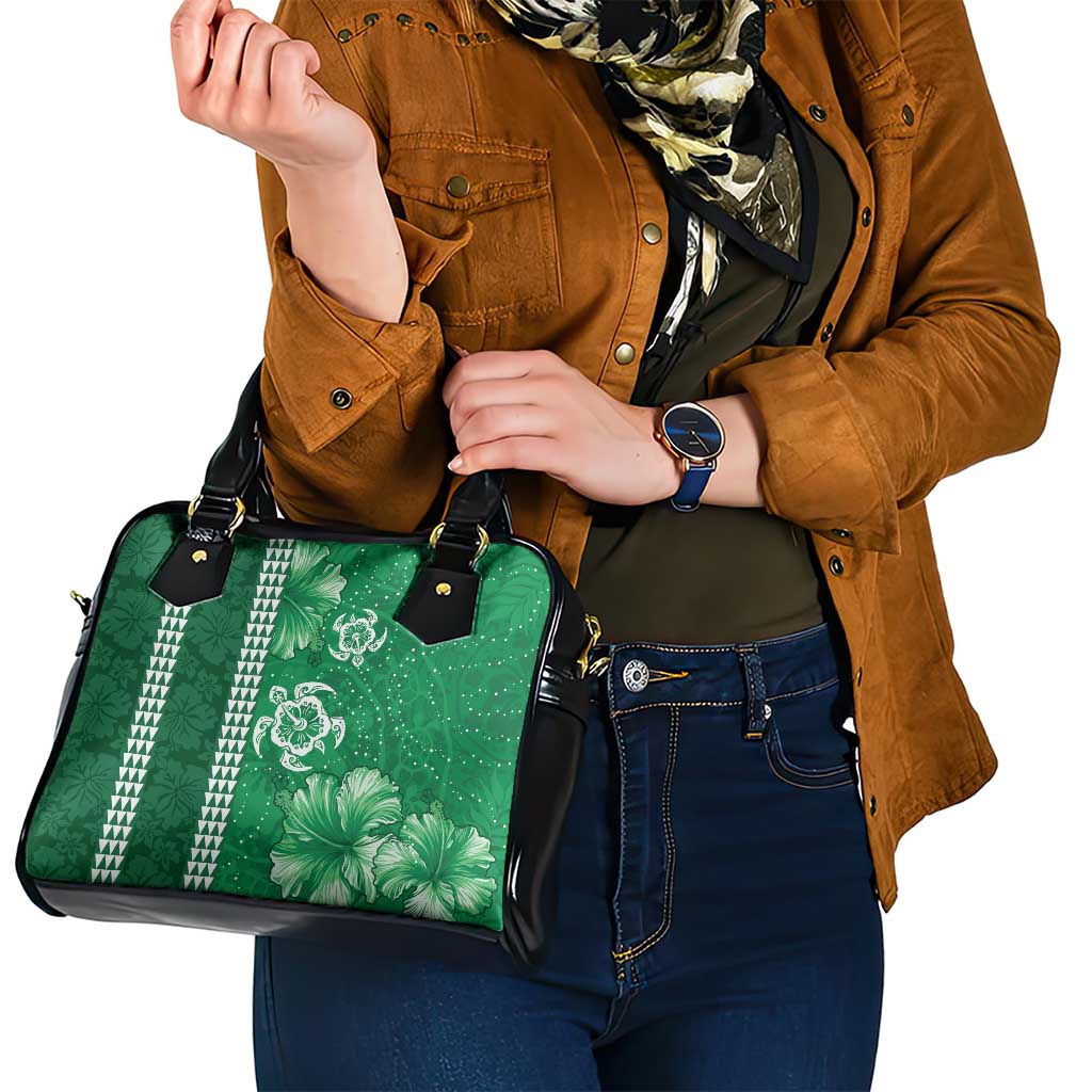 Green Hibiscus Turle Shoulder Handbag Hawaiian Style Tribal Tapa Pattern
