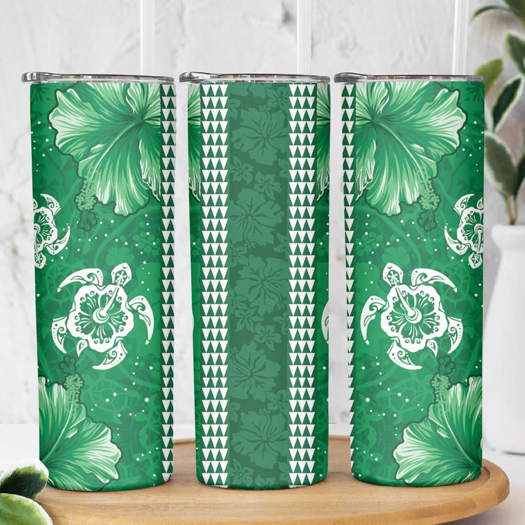 Green Hibiscus Turle Skinny Tumbler Hawaiian Style Tribal Tapa Pattern