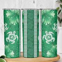 Green Hibiscus Turle Skinny Tumbler Hawaiian Style Tribal Tapa Pattern
