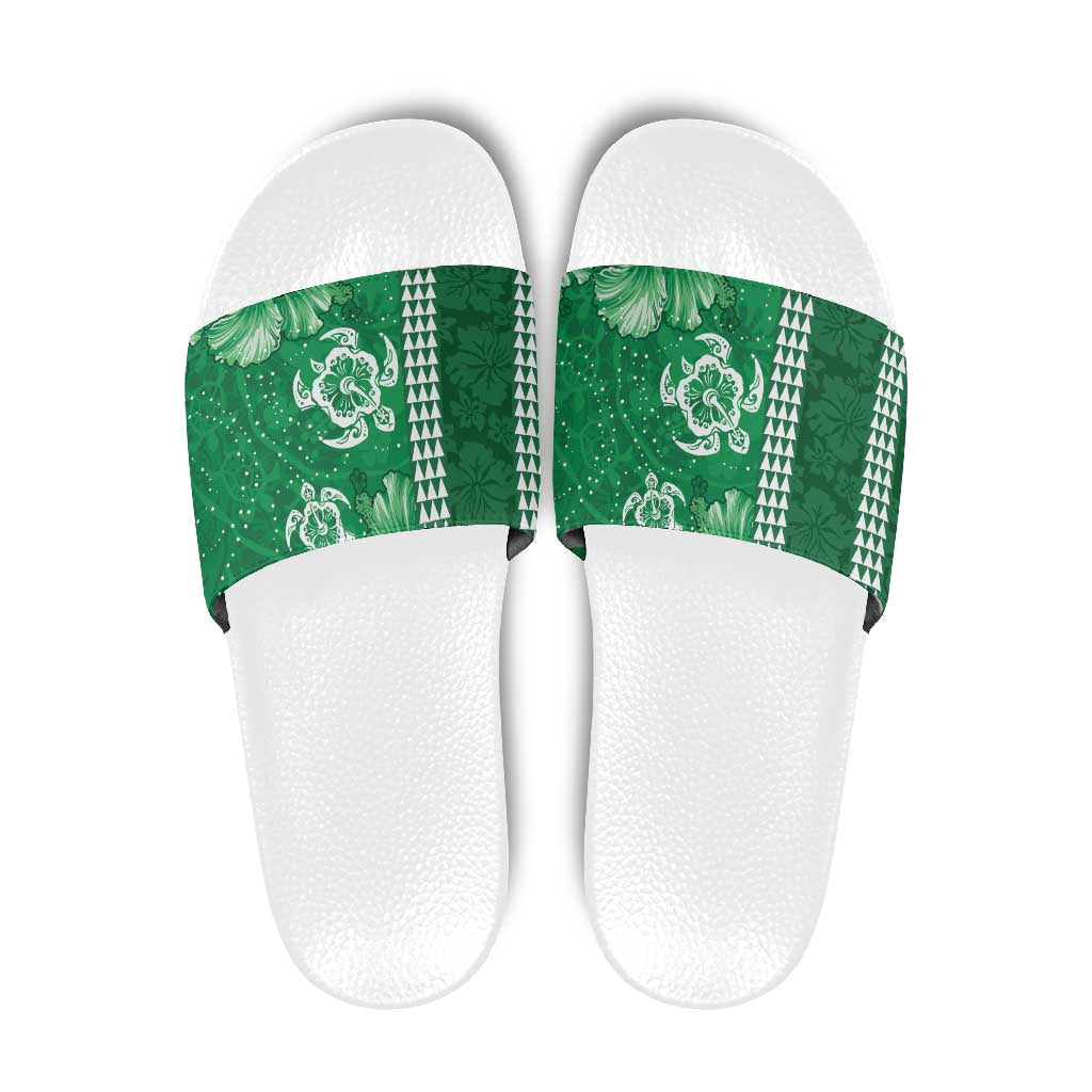 Green Hibiscus Turle Slide Sandals Hawaiian Style Tribal Tapa Pattern - Polynesian Pride