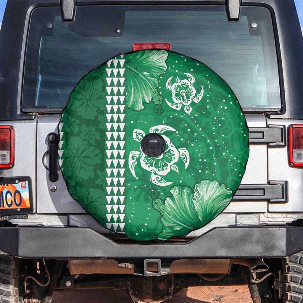 Green Hibiscus Turle Spare Tire Cover Hawaiian Style Tribal Tapa Pattern