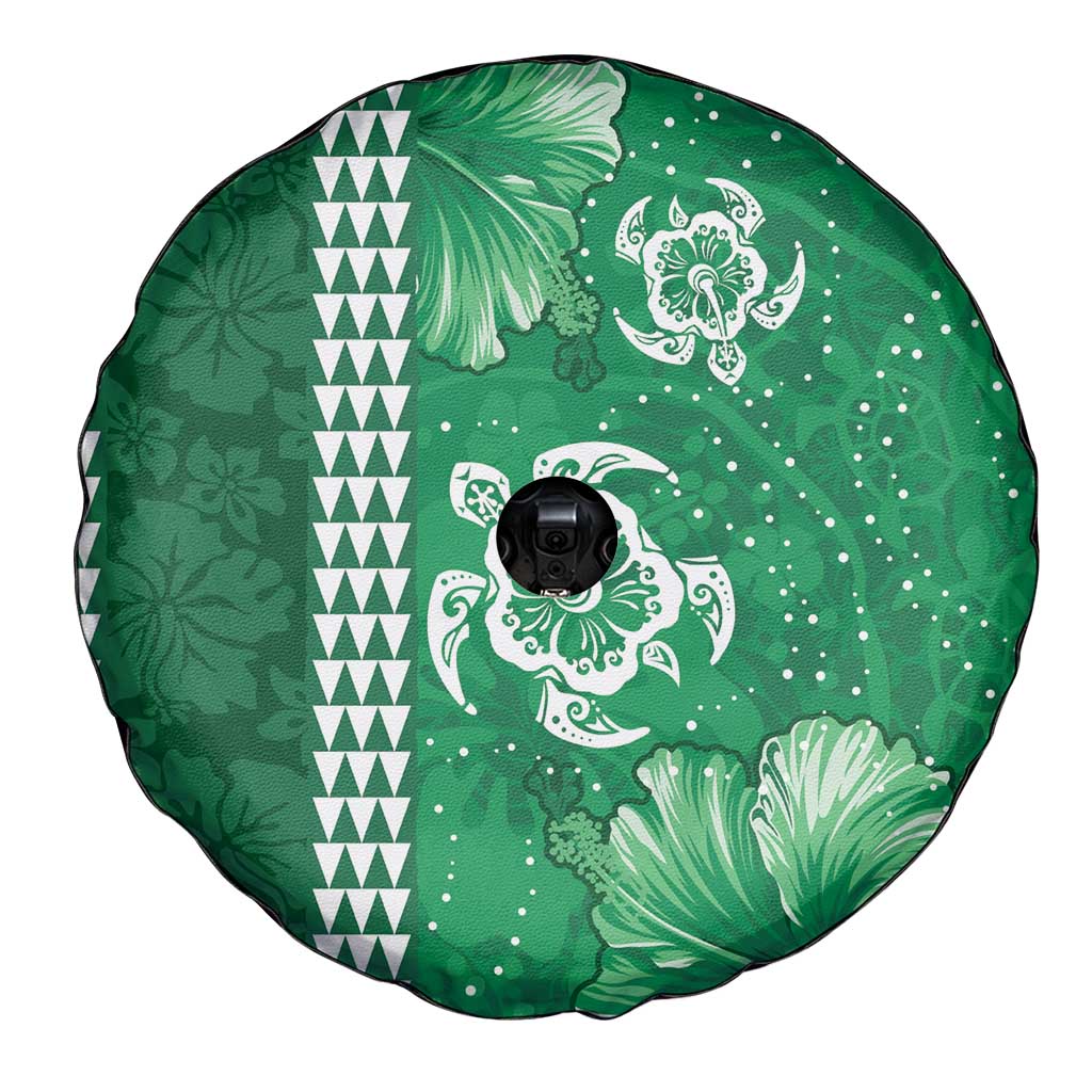 Green Hibiscus Turle Spare Tire Cover Hawaiian Style Tribal Tapa Pattern